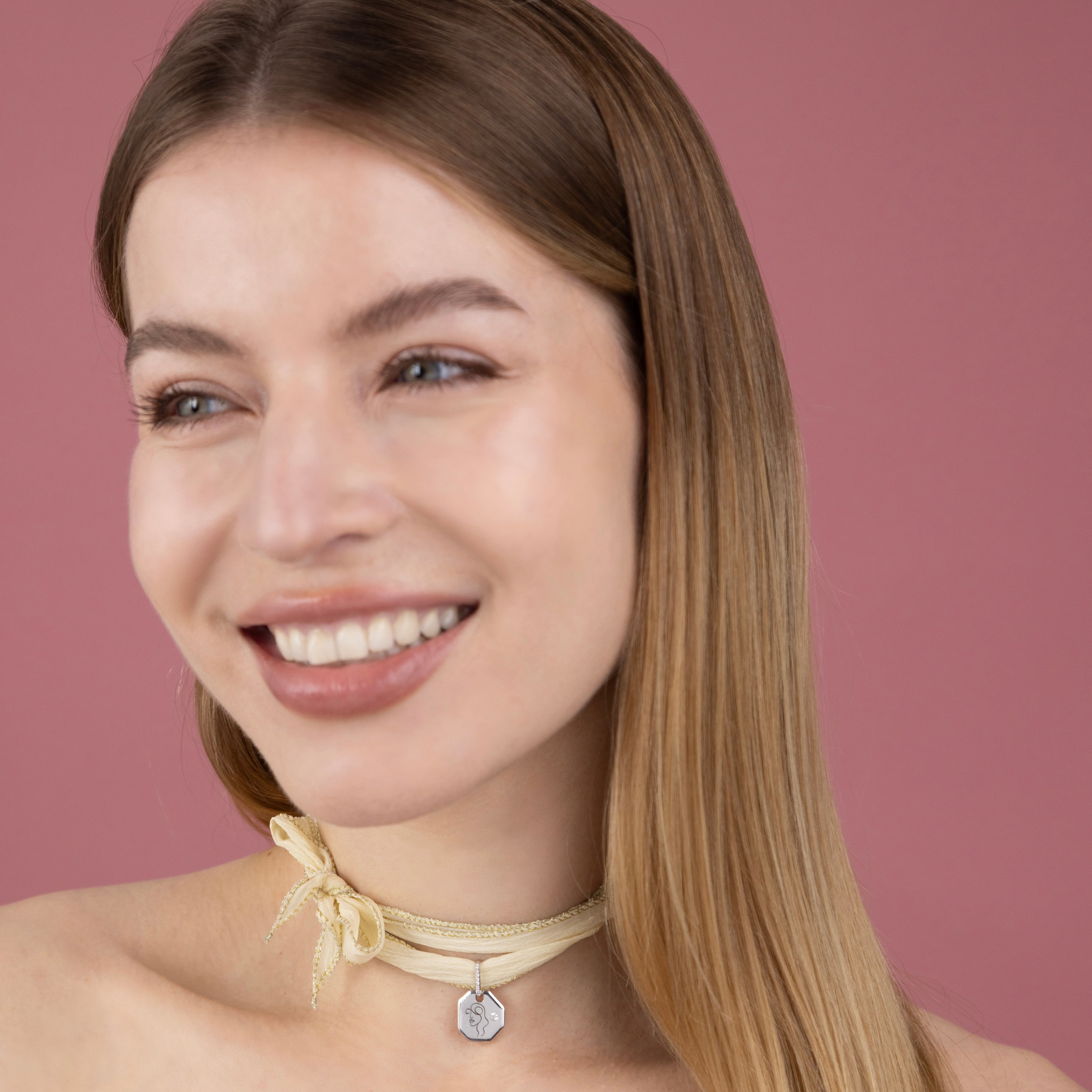 Athena Silk Ribbon Choker Beige