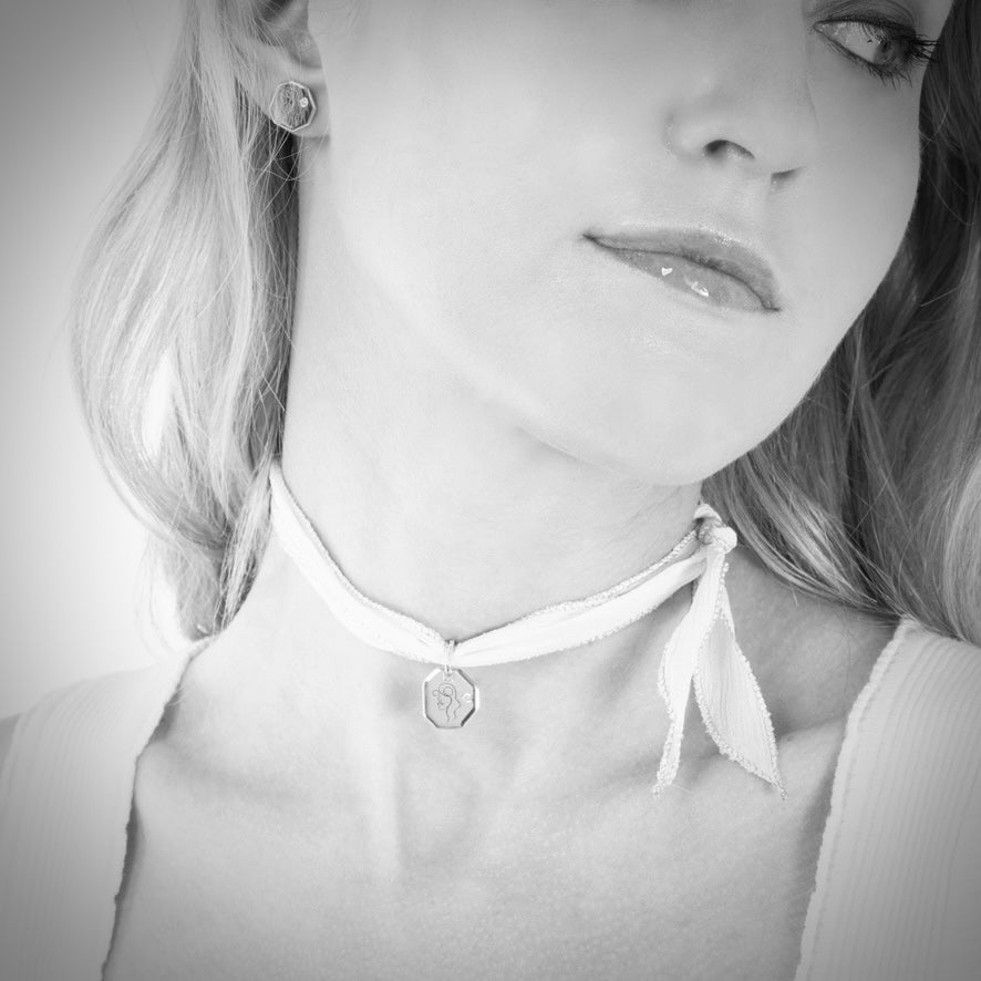 Athena Silk Ribbon Choker Beige